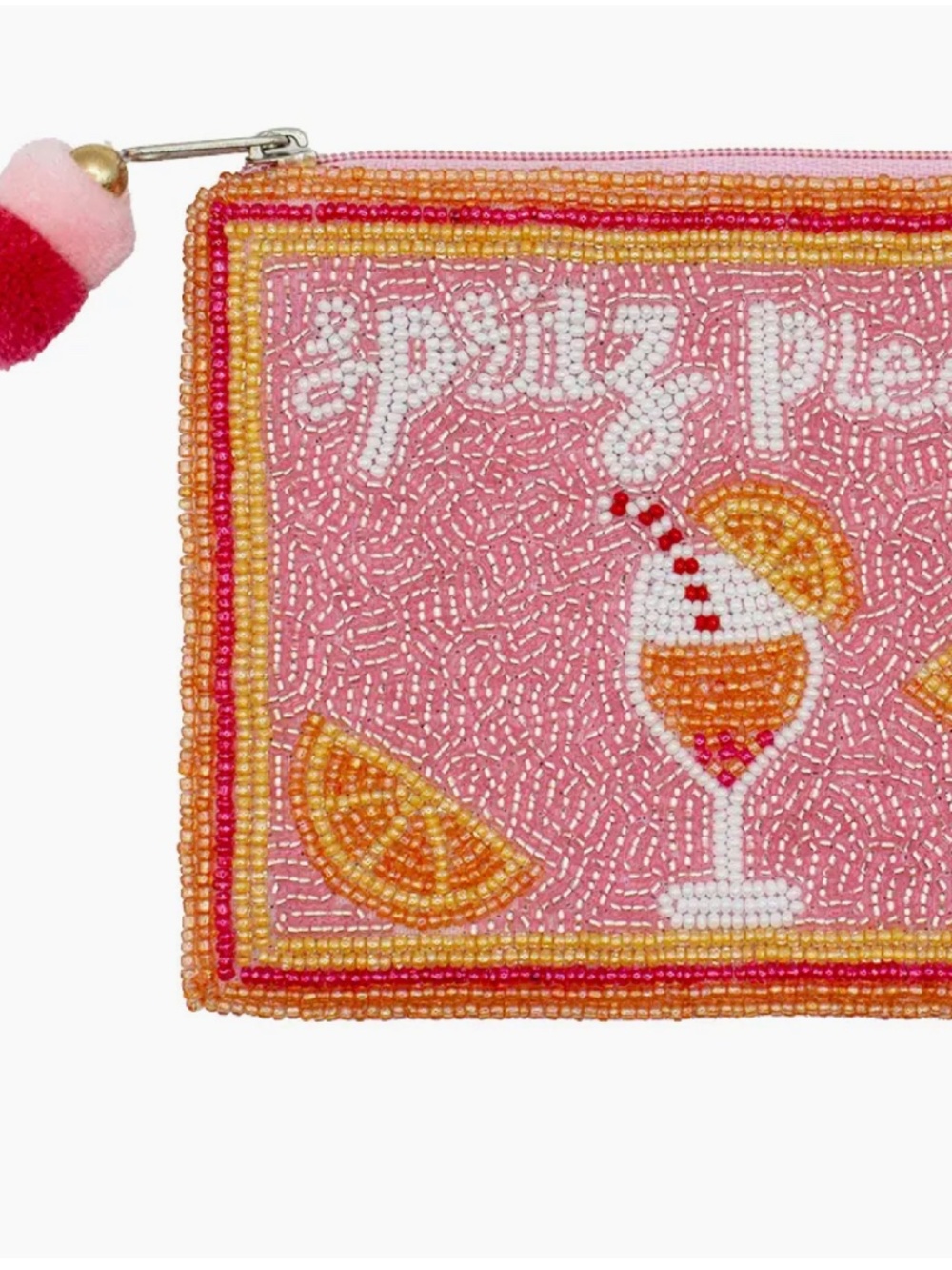 Spritz Please Beaded Coin Purse Aperol Spritz Citrus Zipper Pouch NWOT